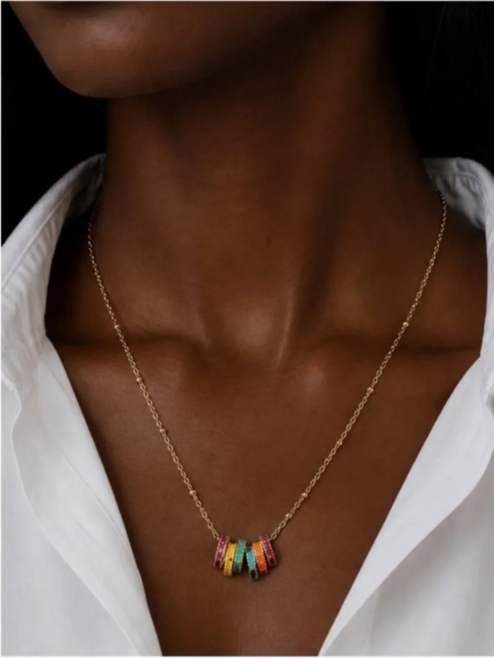 New! Colorful Link Gold Ball Link Chain Necklace NWOT 1072